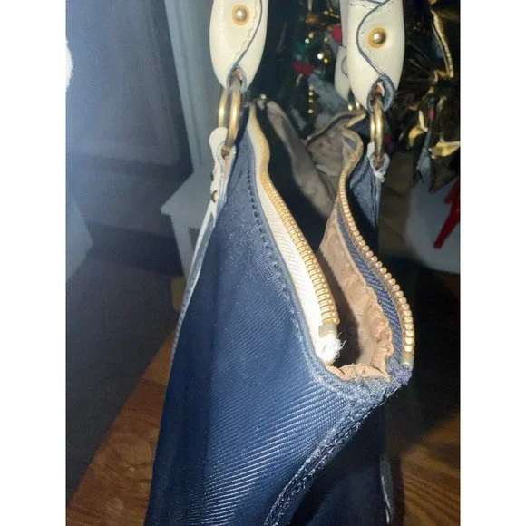 Michael Kors Navy Blue Nylon Tote Bag with Cream Leather Trim and Gold Hardware - Picture 15 of 15
